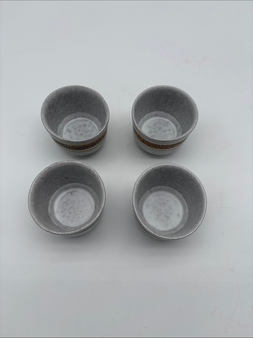 Lot of 4 Pottery Craft Speckled Grey Brown Striped Tea Espresso Cups